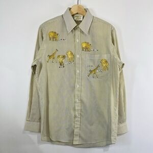 Vintage Tia Designs Womens Gold Animal Embellished Striped Button Shirt Size S